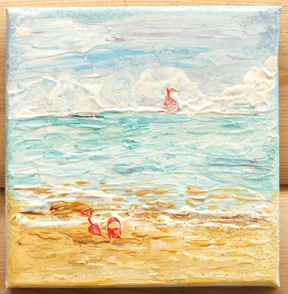 Miniature Beach Painting, Ocean Seascape, Signed, Unframed
