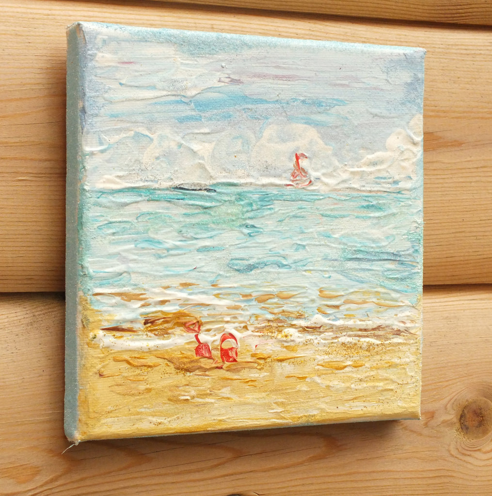 Miniature Beach Painting, Ocean Seascape, Signed, Unframed