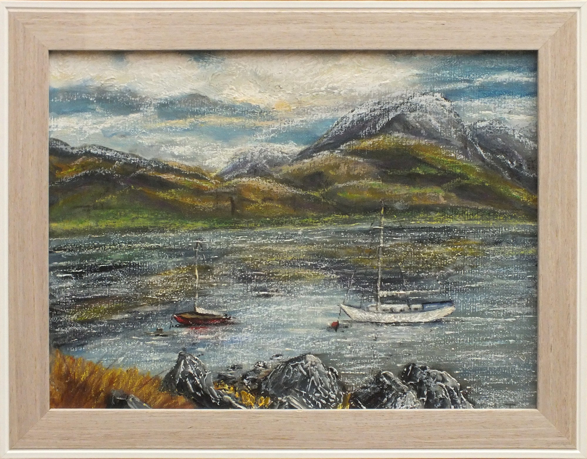 Sail Boats on Loch Leven, Scottish Landscape Framed Oil Painting