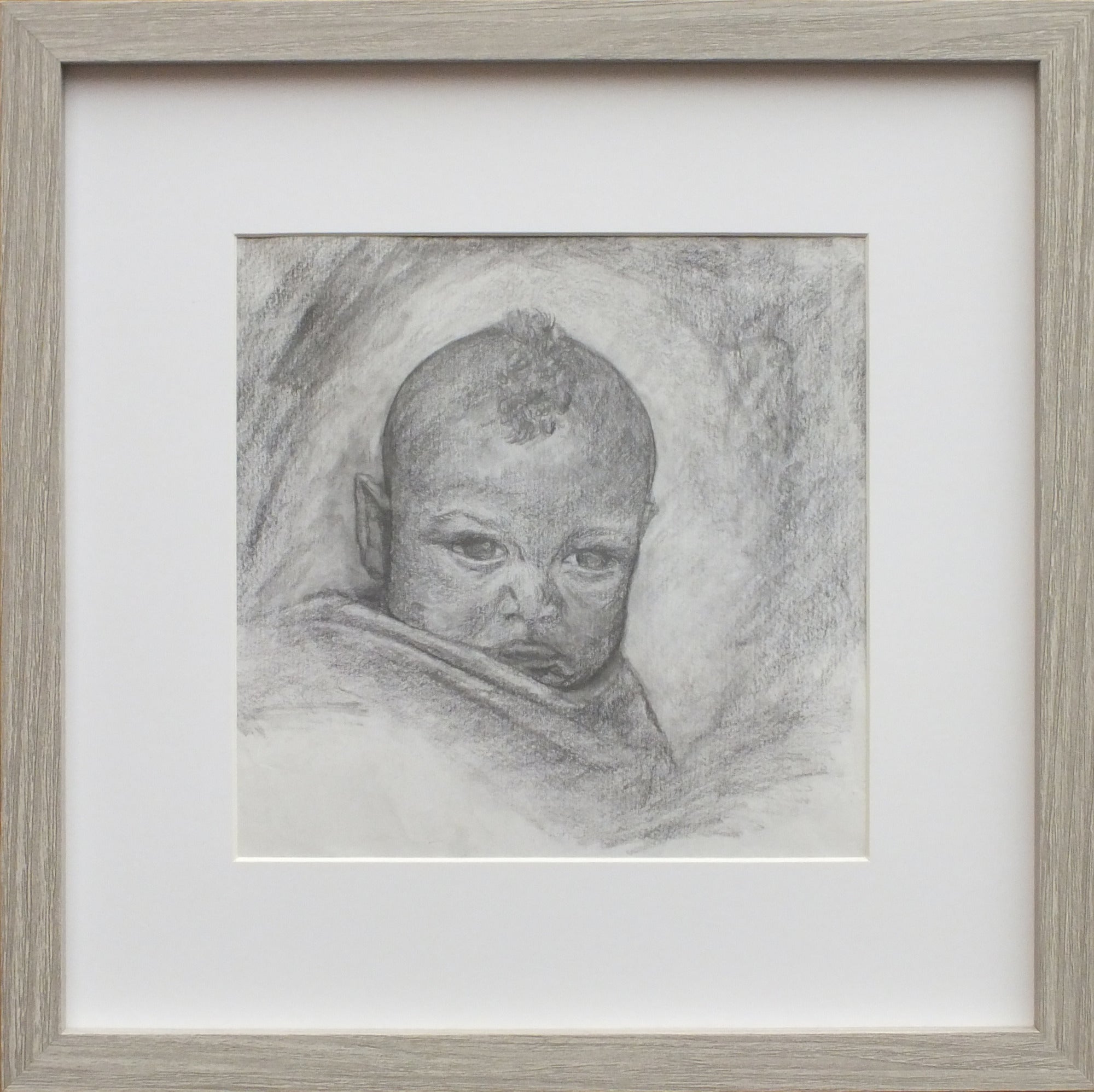 Baby Portrait, Original Illustration, Framed