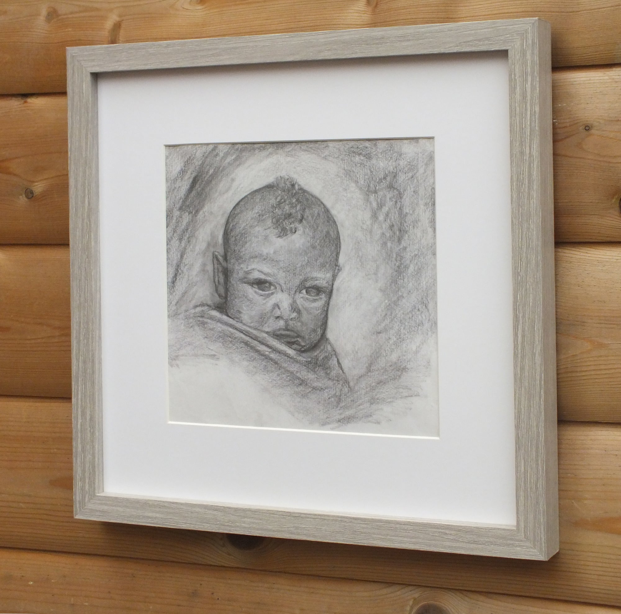 Baby Portrait, Original Illustration, Framed
