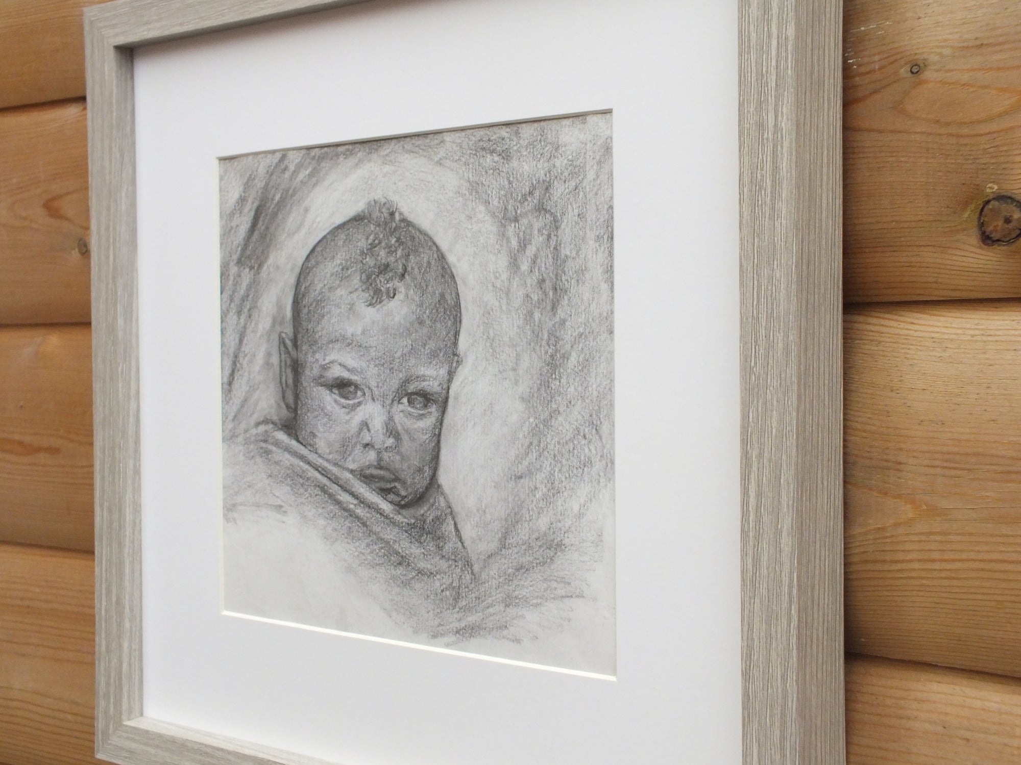 Baby Portrait, Original Illustration, Framed