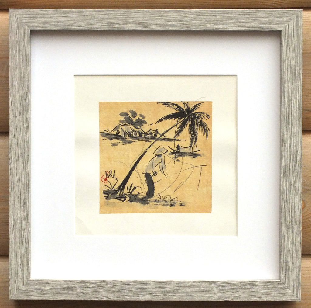 Thai Fisherman, Original Pen and Ink, Mounted and Framed