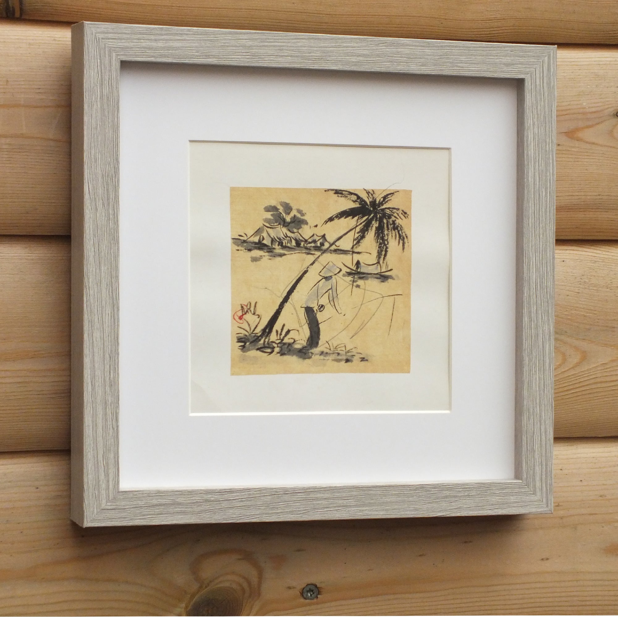 Thai Fisherman, Original Pen and Ink, Mounted and Framed