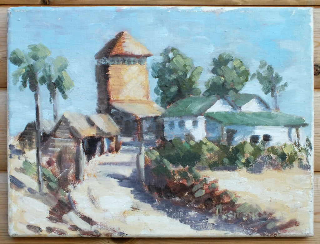 Tropical Beach House Landscape Painting, Original Unframed HJP Desmond