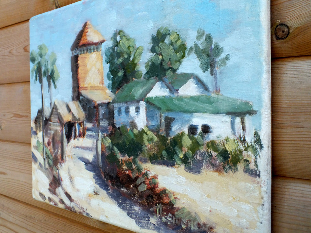 Tropical Beach House Landscape Painting, Original Unframed HJP Desmond