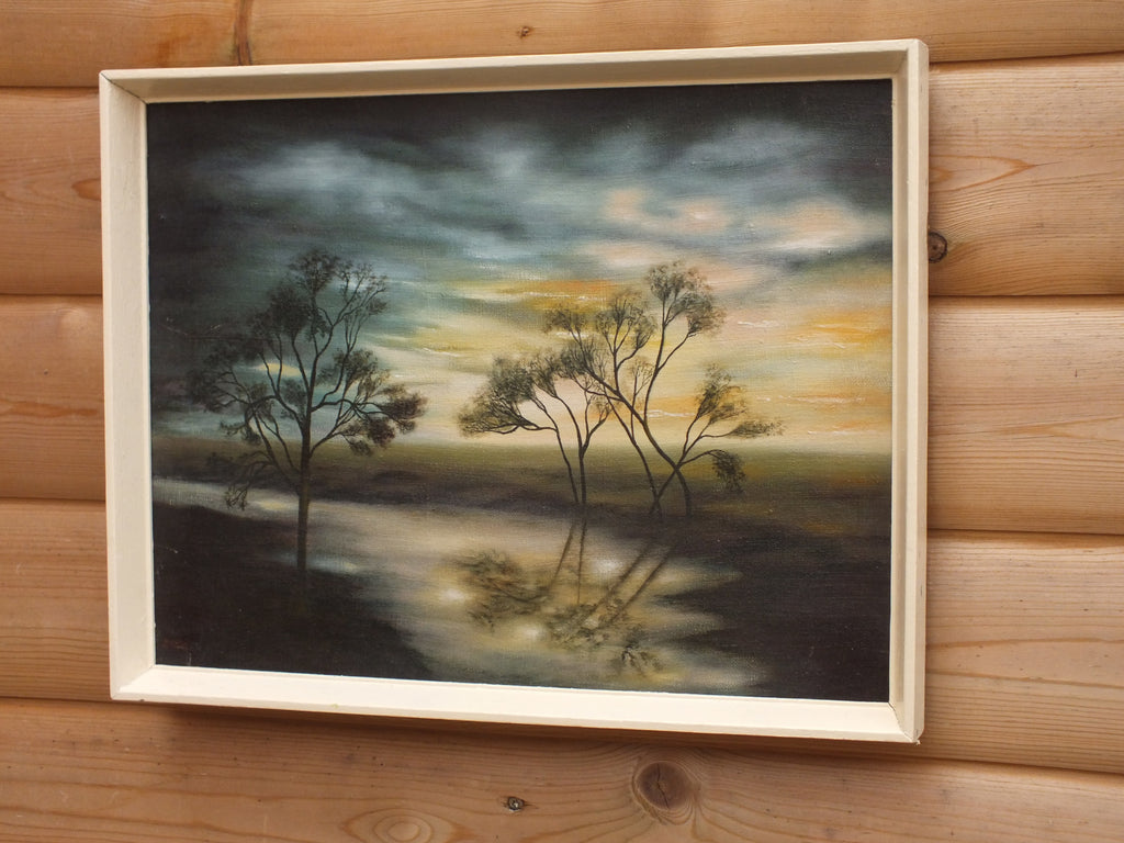 Sunset River Landscape, Framed Original Oil Painting
