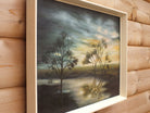 Sunset River Landscape, Framed Original Oil Painting