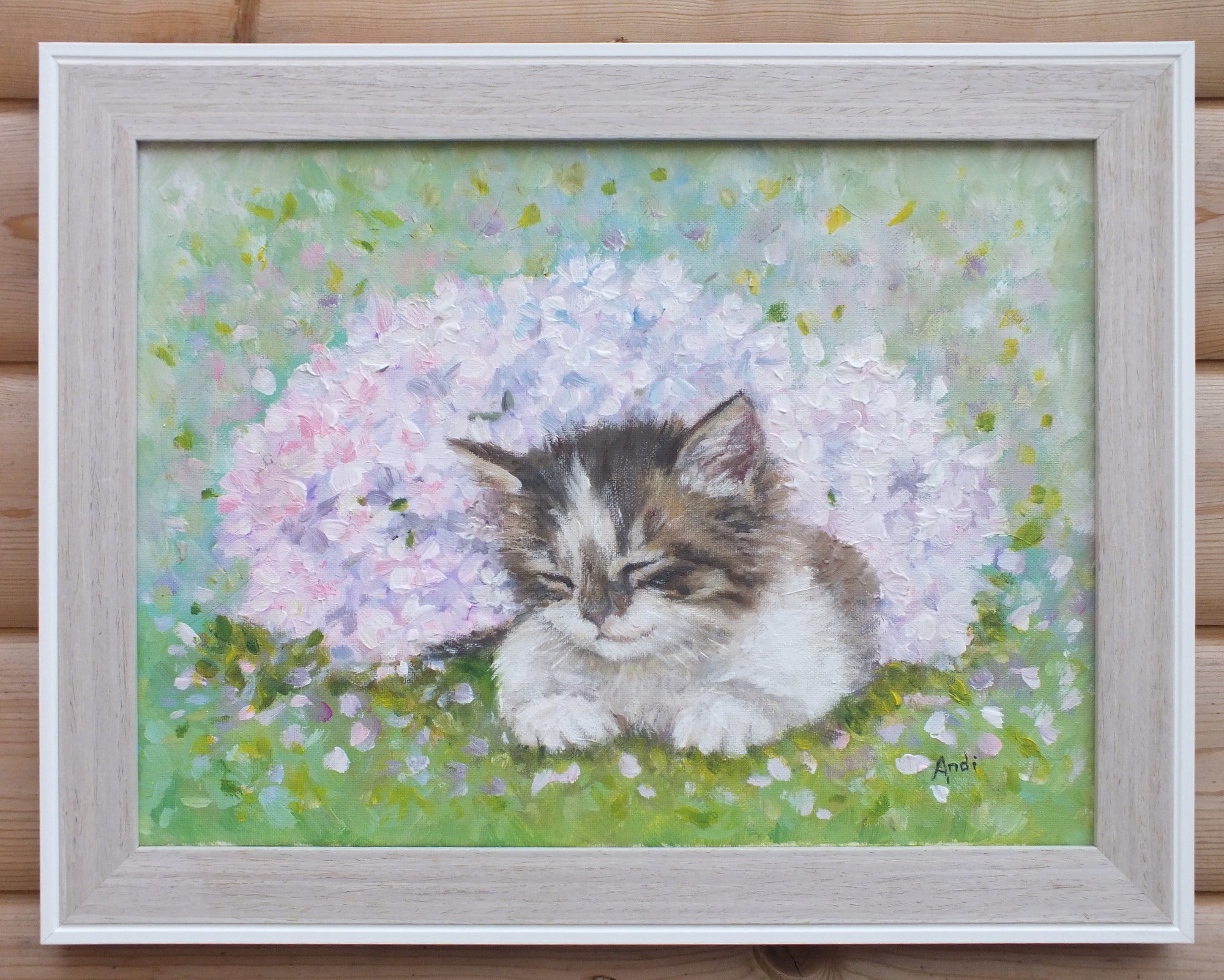 Kitten Painting, Framed Original Cat Art by Andi Lucas
