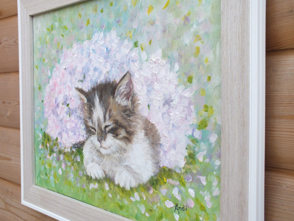 Kitten Painting, Framed Original Cat Art by Andi Lucas