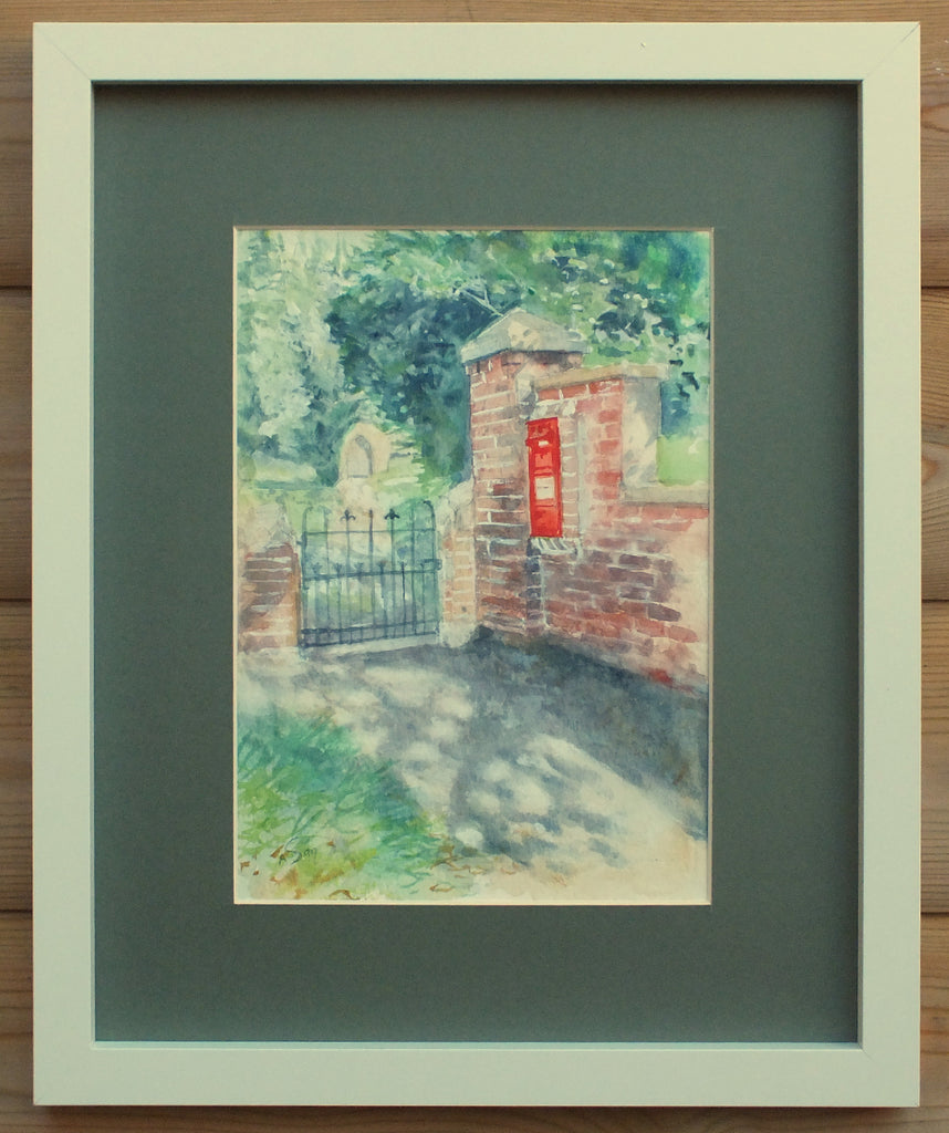 Village Postbox Watercolor Painting, Framed