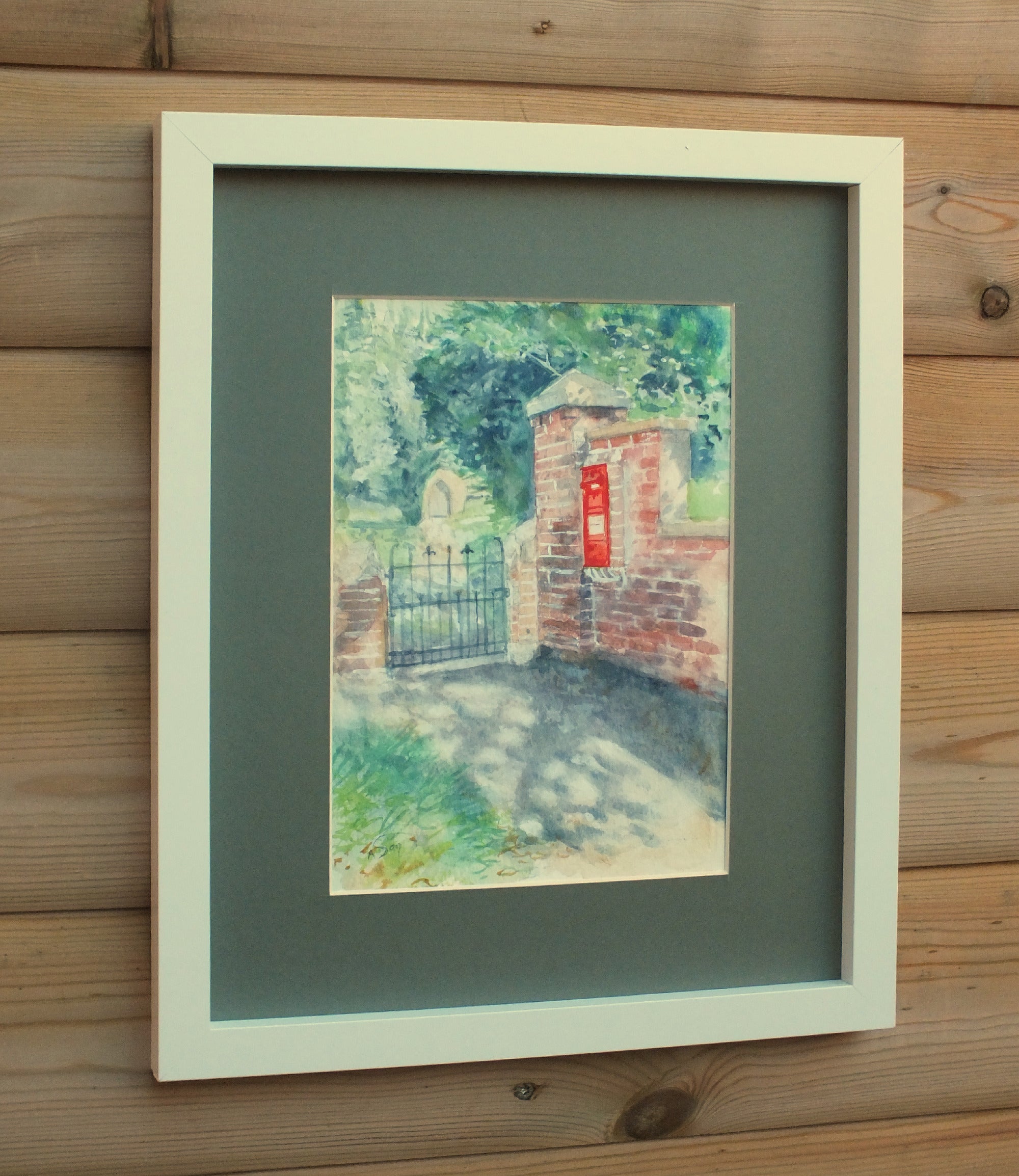 Village Postbox Watercolor Painting, Framed