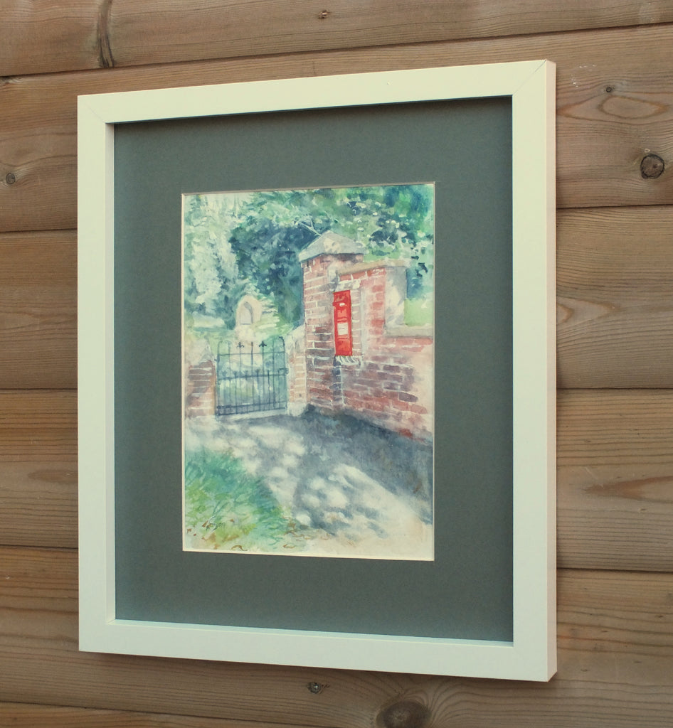 Village Postbox Watercolor Painting, Framed