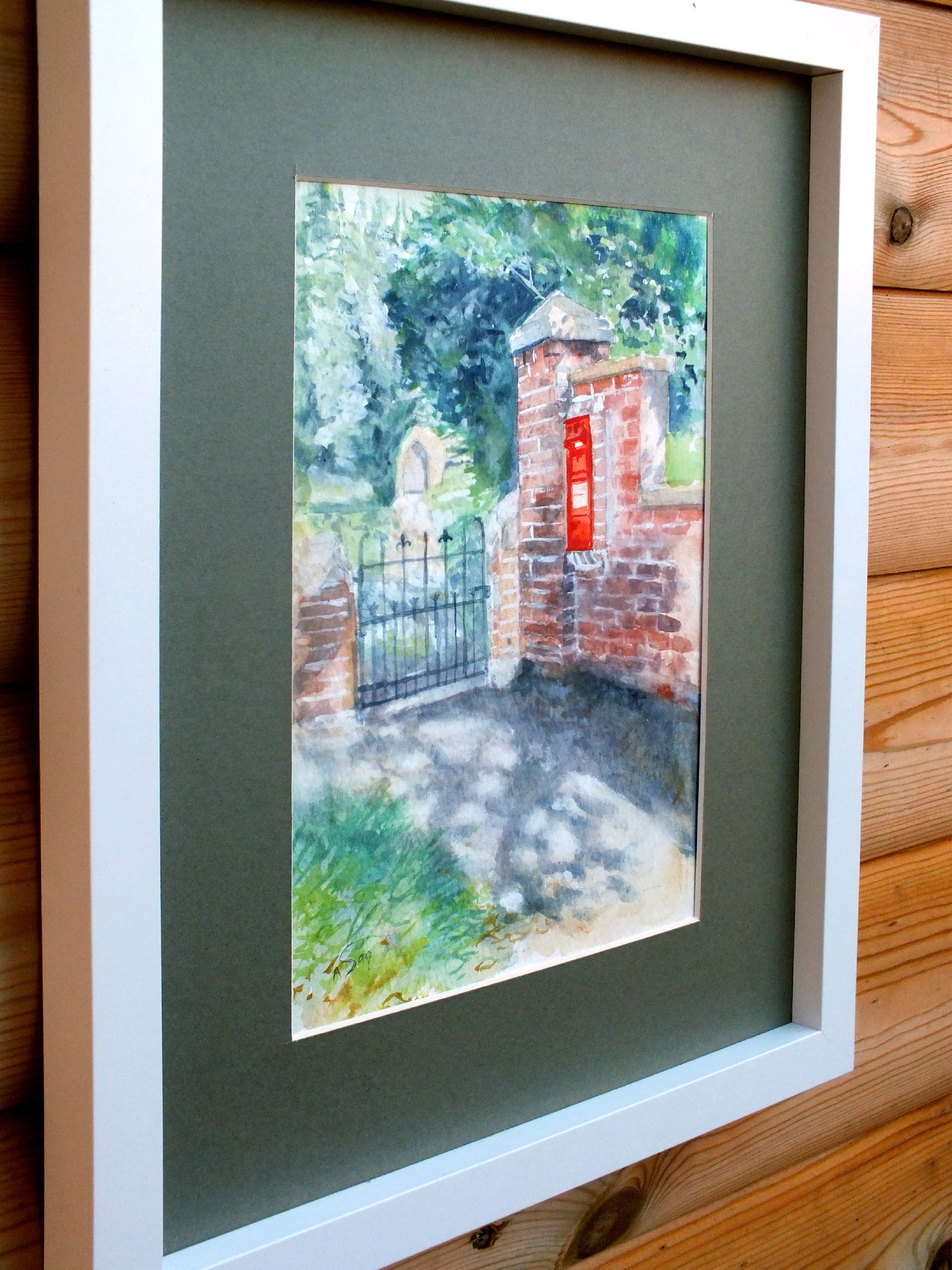 Village Postbox Watercolor Painting, Framed