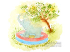 Elephant Shower Cute Children's Nursery Wall Art Print