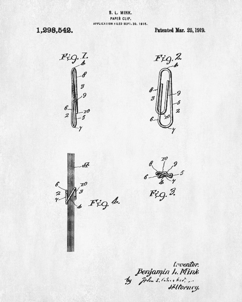 Paperclip Patent Print Paper Clip Blueprint Office Poster