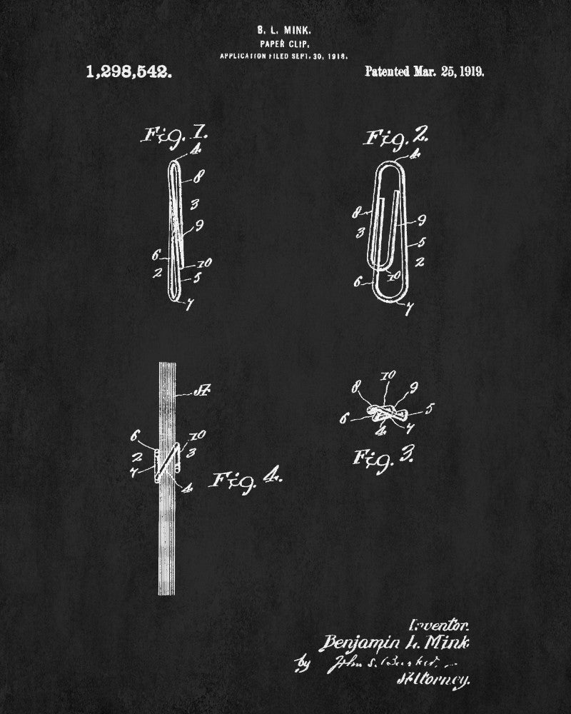Paperclip Patent Print Paper Clip Blueprint Office Poster