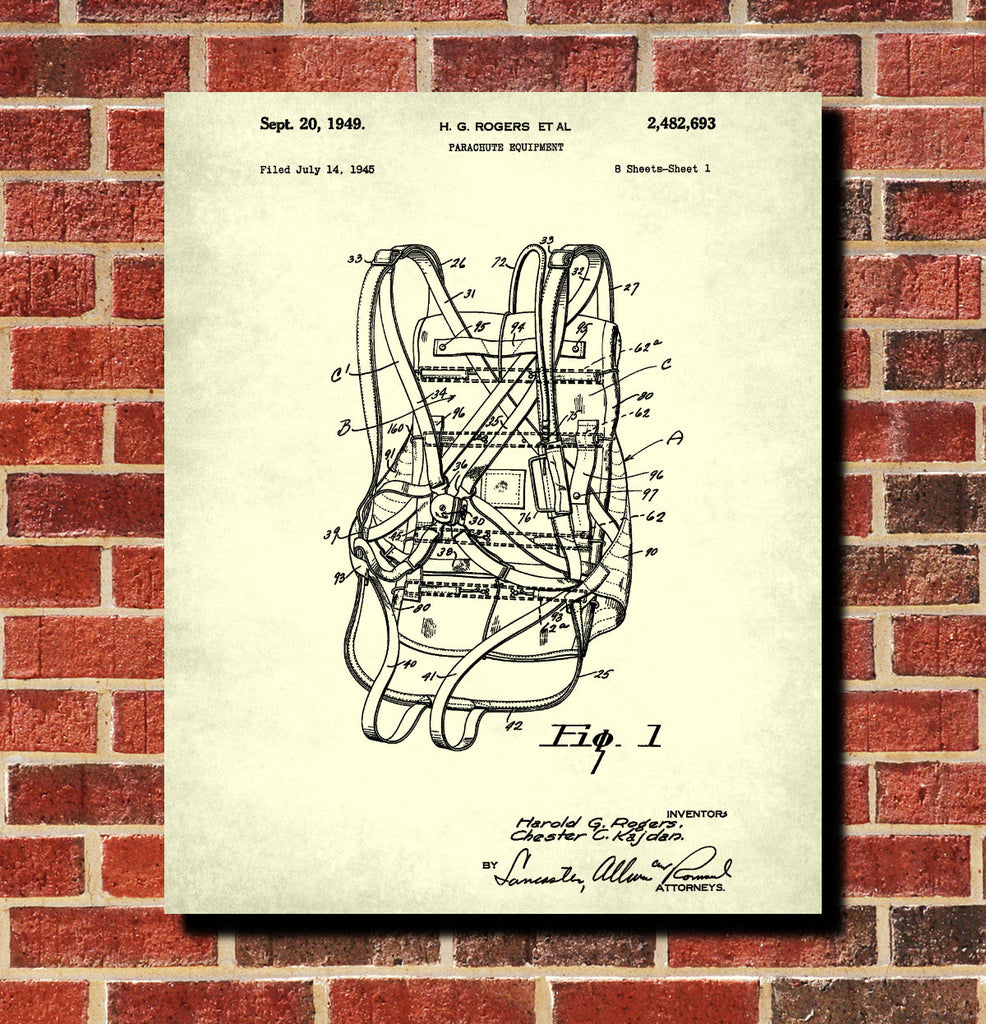 Parachute Patent Print Blueprint Print Pilot Poster