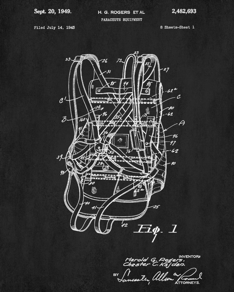 Parachute Patent Print Blueprint Print Pilot Poster