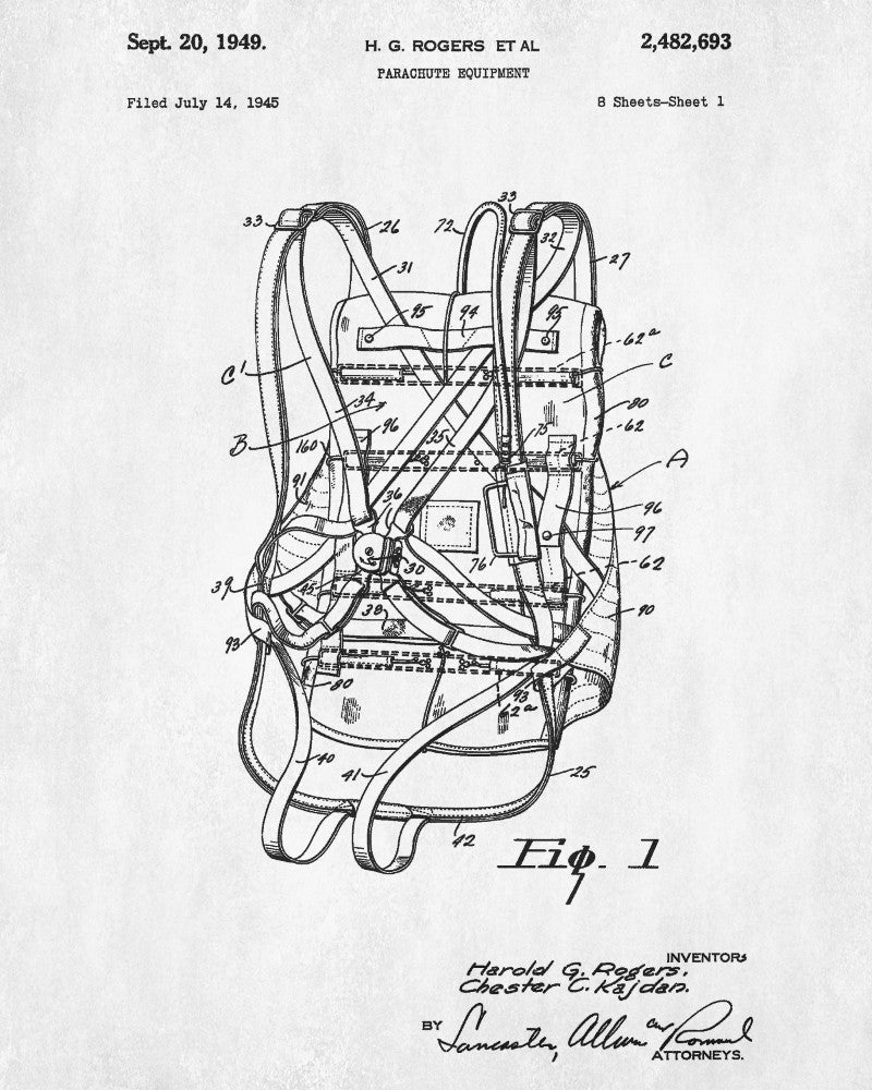 Parachute Patent Print Blueprint Print Pilot Poster