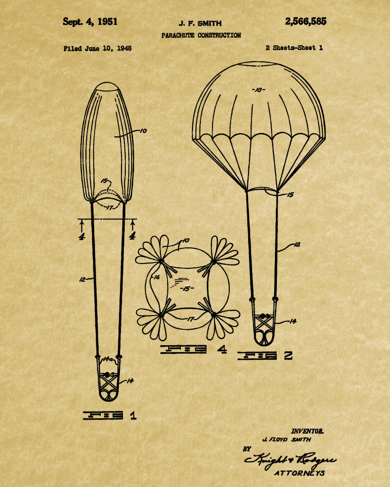 Parachute Patent Print Pilot Poster Skydiving