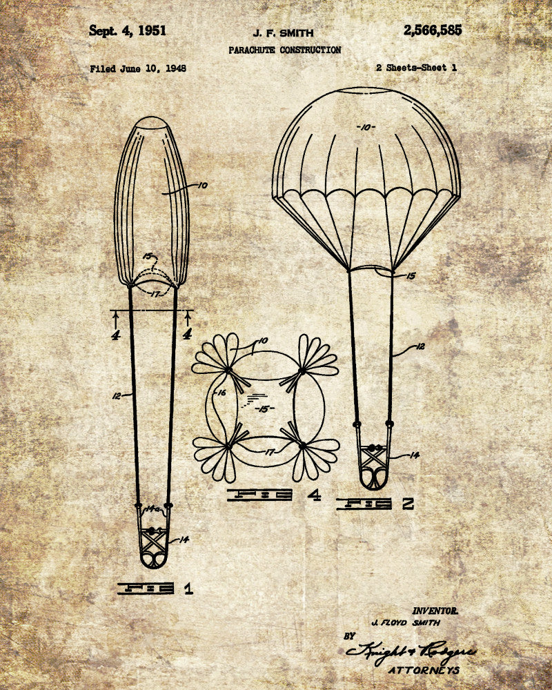 Parachute Patent Print Pilot Poster Skydiving