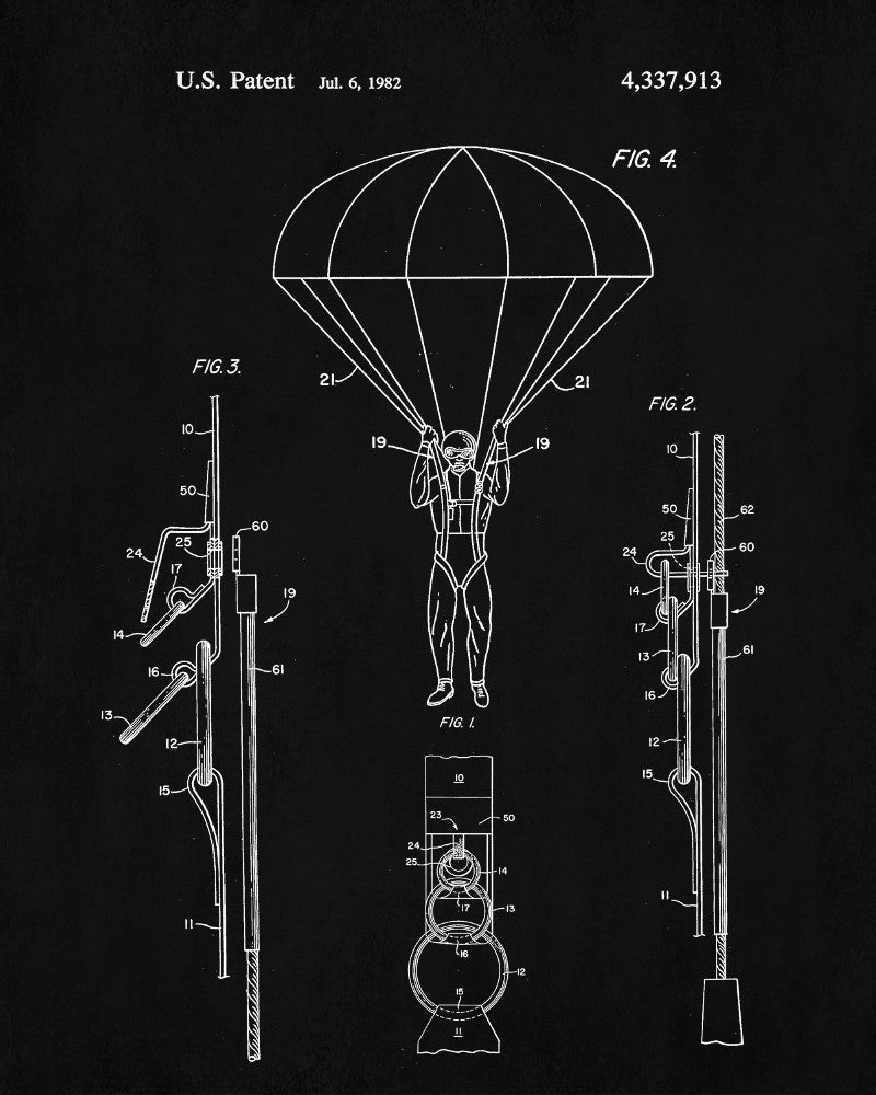Parachute Ride Blueprints Parachute Blueprint Flying Patent Print Pilot Poster – GalleryThane