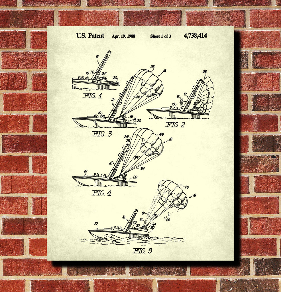 Parasailing Patent Print Art Water Sports Poster