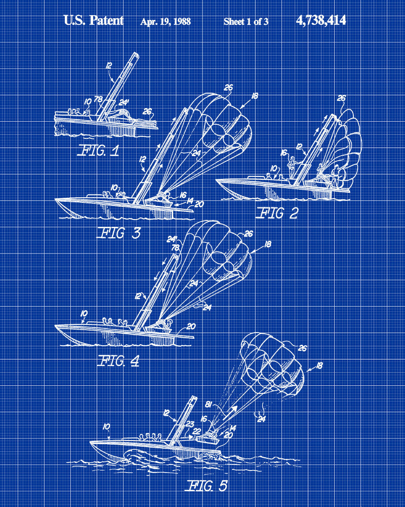 Parasailing Patent Print Art Water Sports Poster