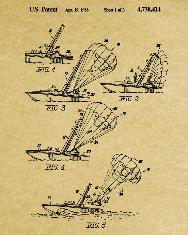 Parasailing Patent Print Art Water Sports Poster