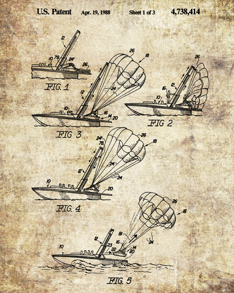 Parasailing Patent Print Art Water Sports Poster
