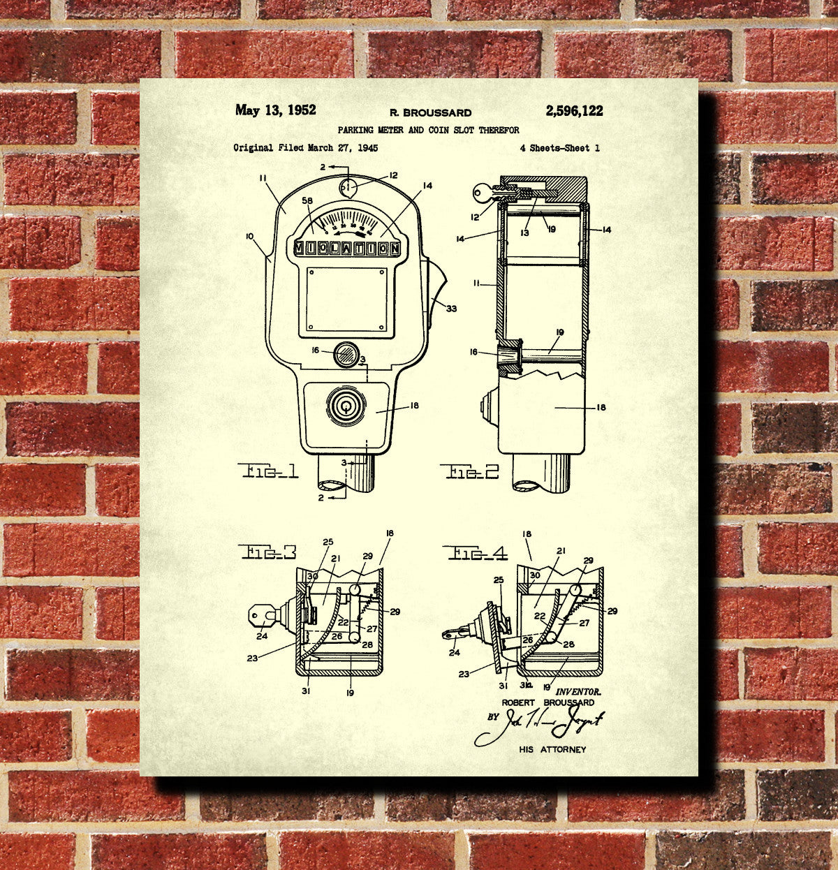 Car Parking Meter Patent Print Parking Enforcement Poster