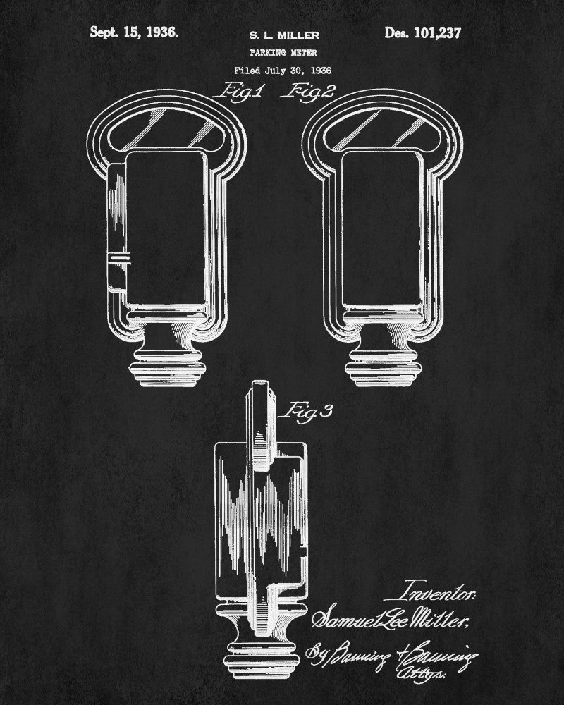 Parking Meter Patent Print, Vintage Auto Art Poster