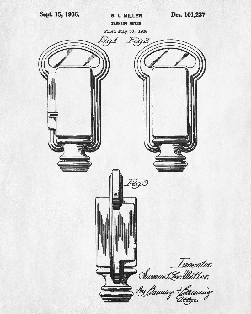 Parking Meter Patent Print, Vintage Auto Art Poster