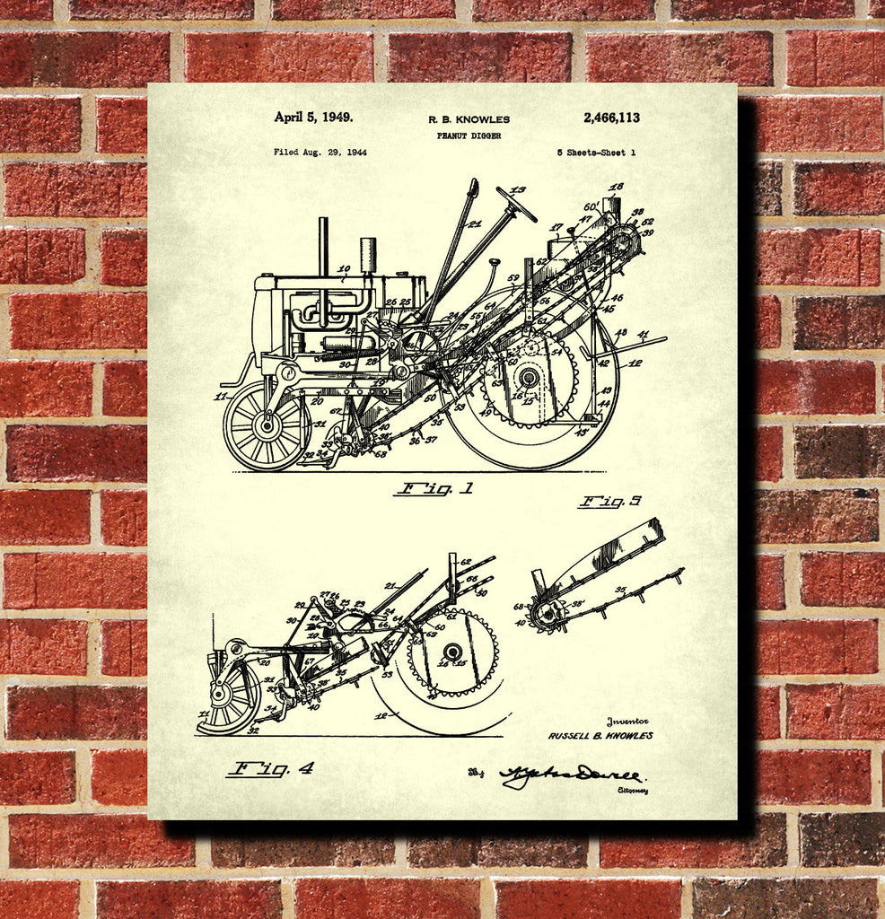 Copy of Farm Equipment Patent Print, Peanut Digger Poster