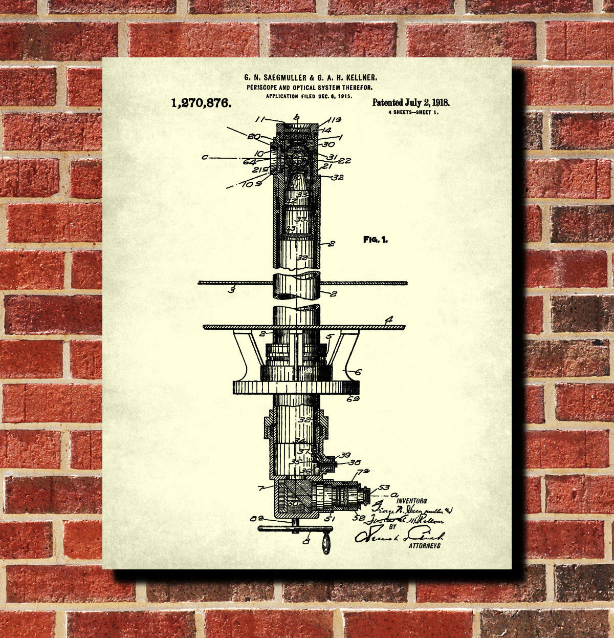 Periscope Patent Print Submarine Blueprint Nautical Maritime Poster