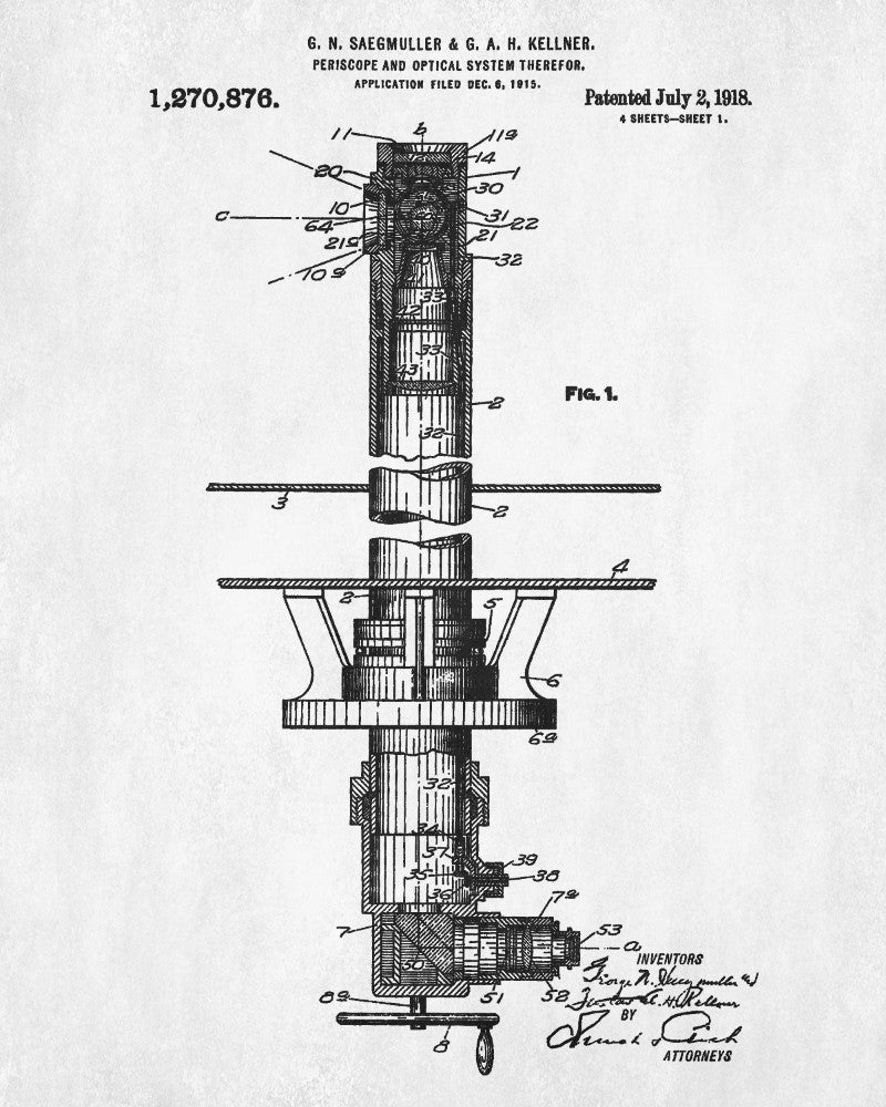Periscope Patent Print Submarine Blueprint Nautical Maritime Poster