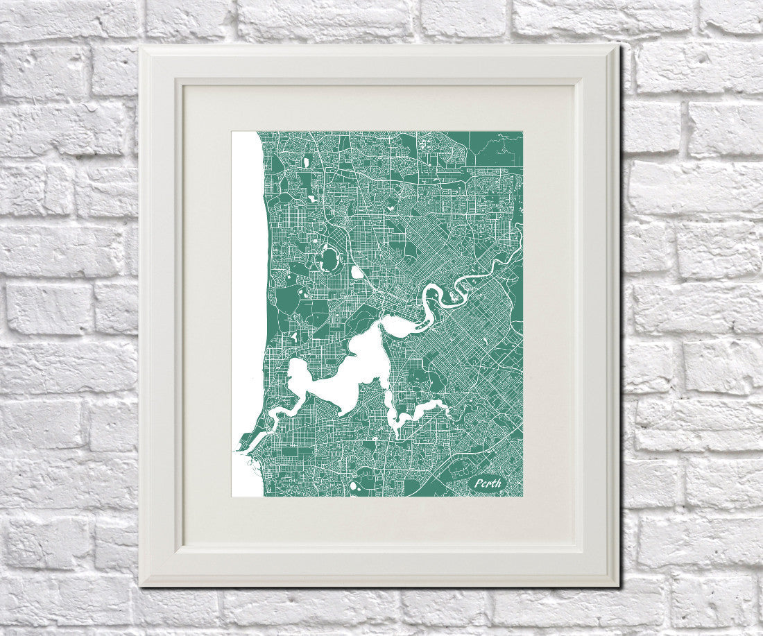 Perth City Street Map Print Feature Wall Art Poster