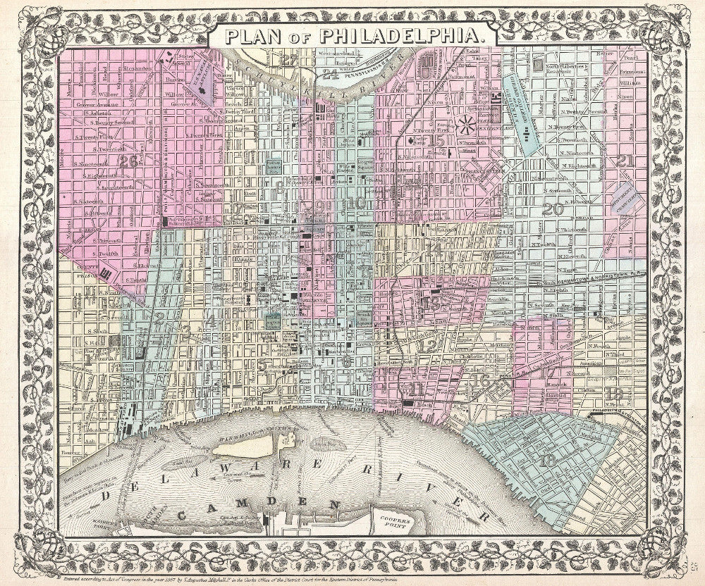 Philadelphia City Street Map Print Vintage Poster Old Map as Art - OnTrendAndFab