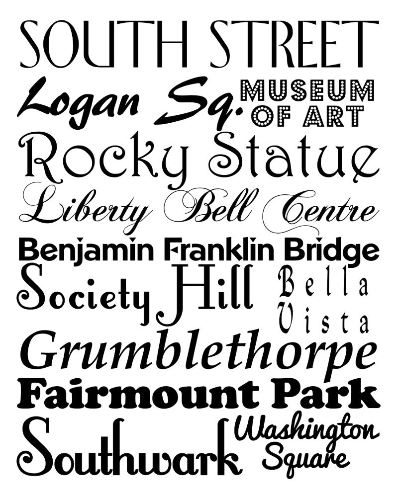 Philadelphia Neighbourhood Print Typography Scroll
