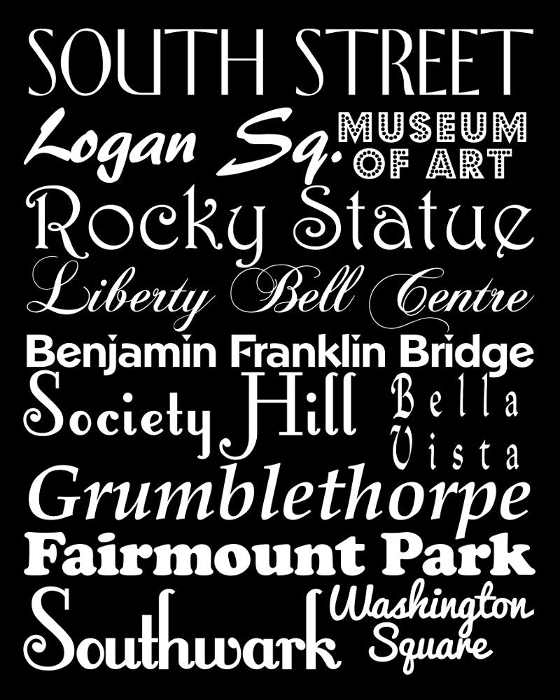 Philadelphia Neighbourhood Print Typography Scroll