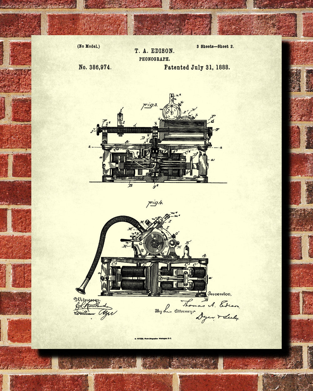 Phonograph Patent Print Edison Blueprint Vintage Invention Poster - OnTrendAndFab