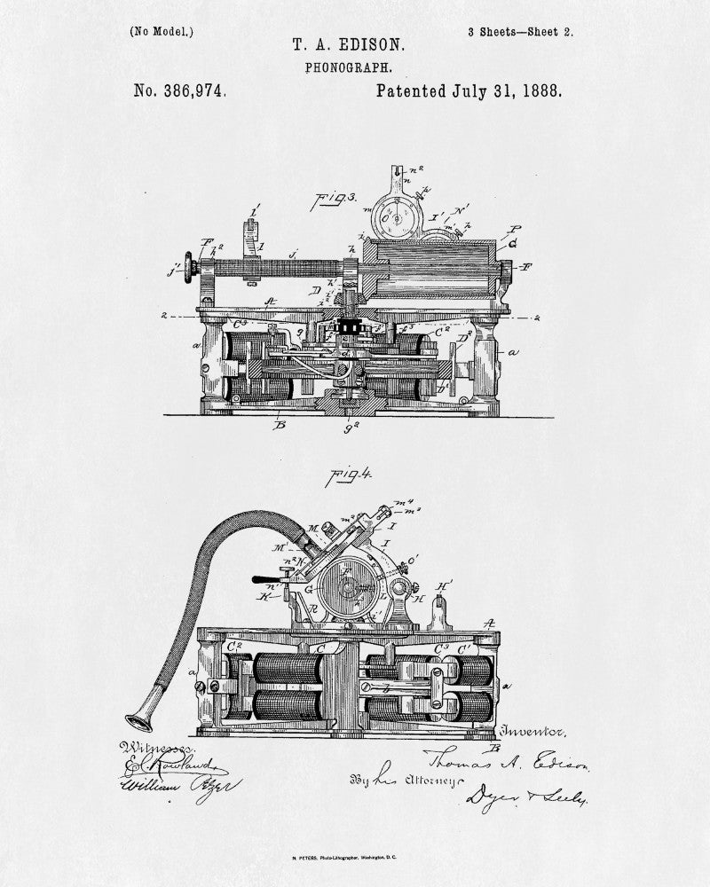 Phonograph Patent Print Edison Blueprint Vintage Invention Poster - OnTrendAndFab
