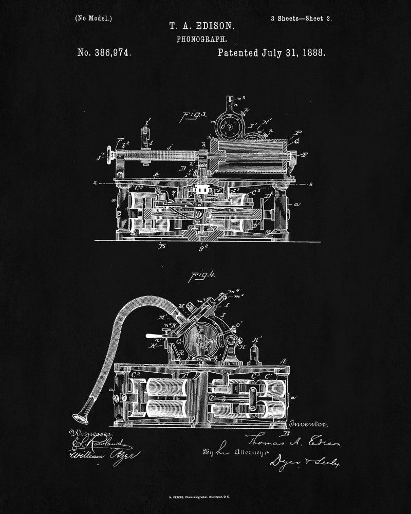 Phonograph Patent Print Edison Blueprint Vintage Invention Poster - OnTrendAndFab