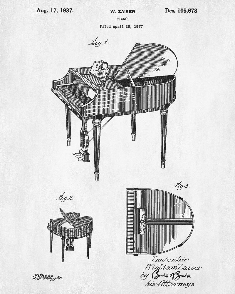 Piano Patent Print Musical Instrument Wall Art Music Room Poster - OnTrendAndFab