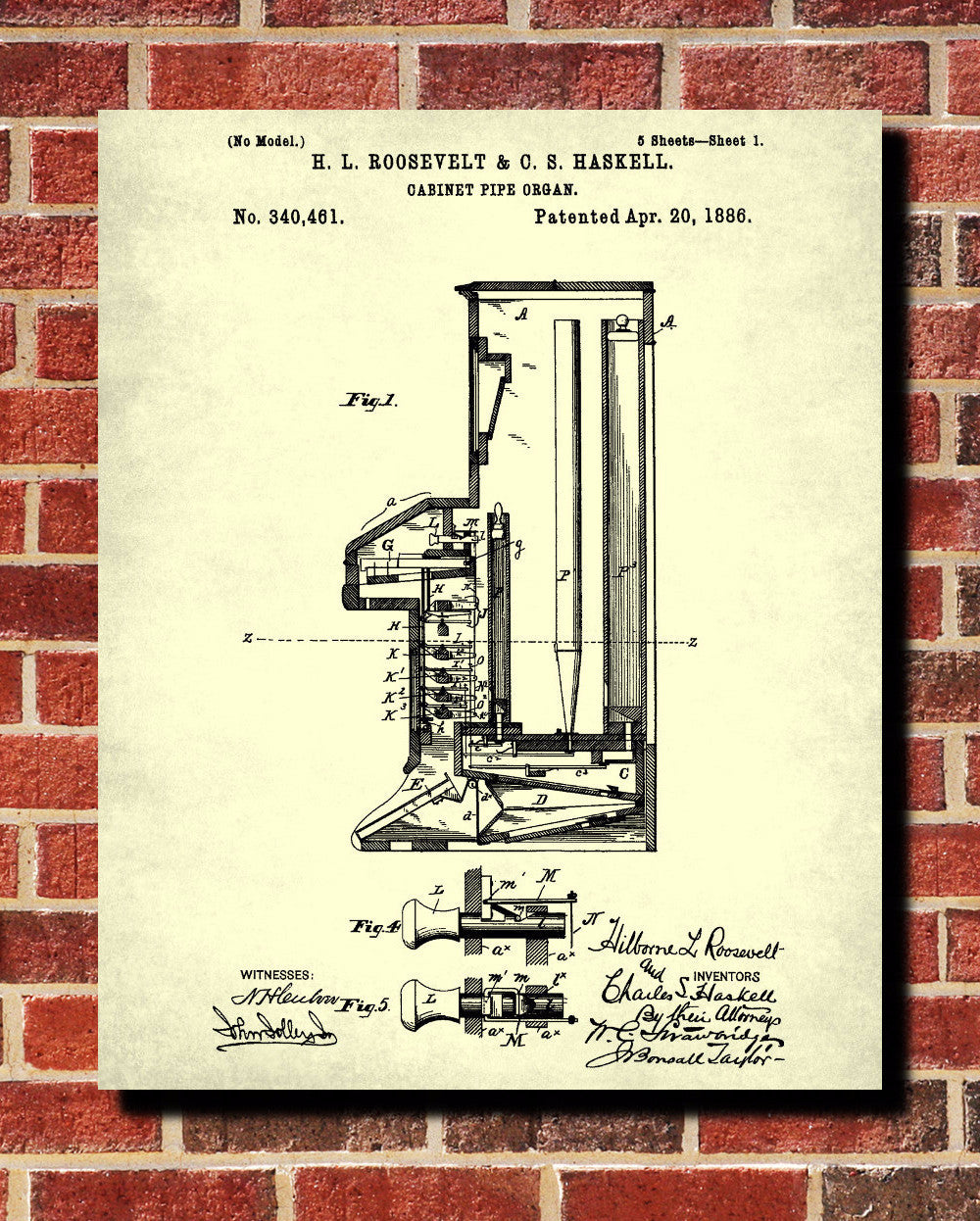 Pipe Organ Patent Print Musical Instrument Wall Art Music Room Poster - OnTrendAndFab