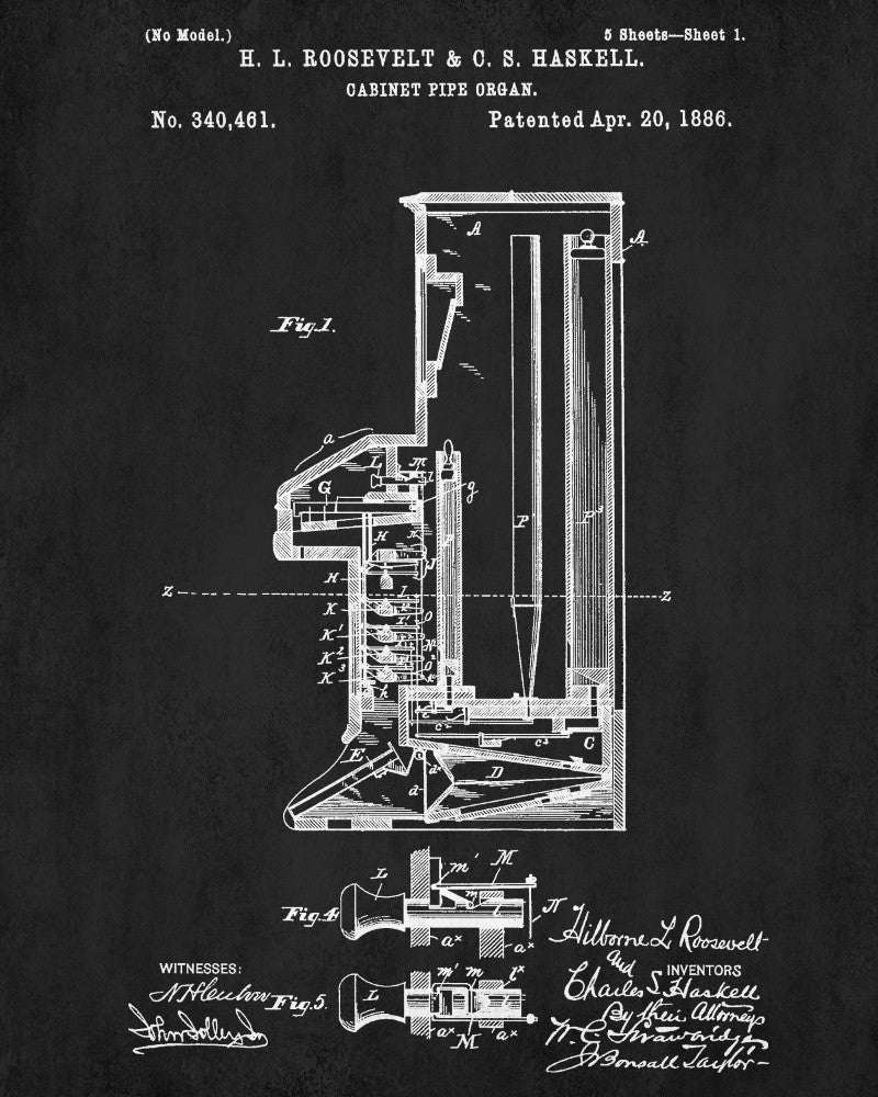 Pipe Organ Patent Print Musical Instrument Wall Art Music Room Poster - OnTrendAndFab