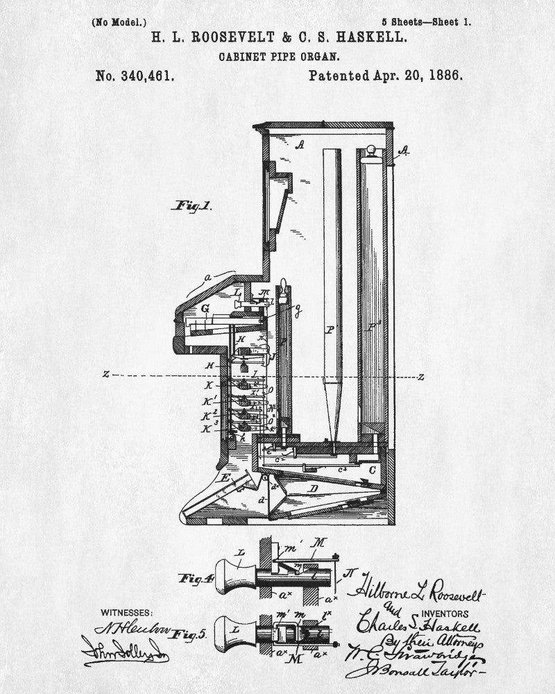 Pipe Organ Patent Print Musical Instrument Wall Art Music Room Poster - OnTrendAndFab