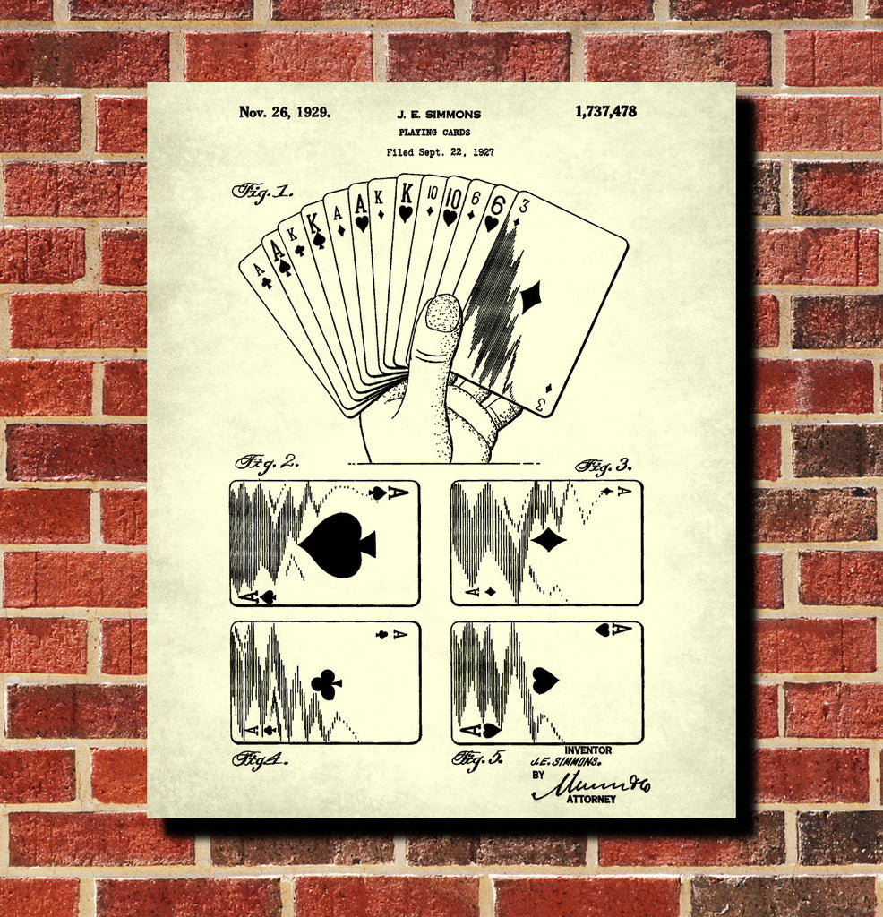 Playing Cards Patent Poster Casino Print Gambling Art