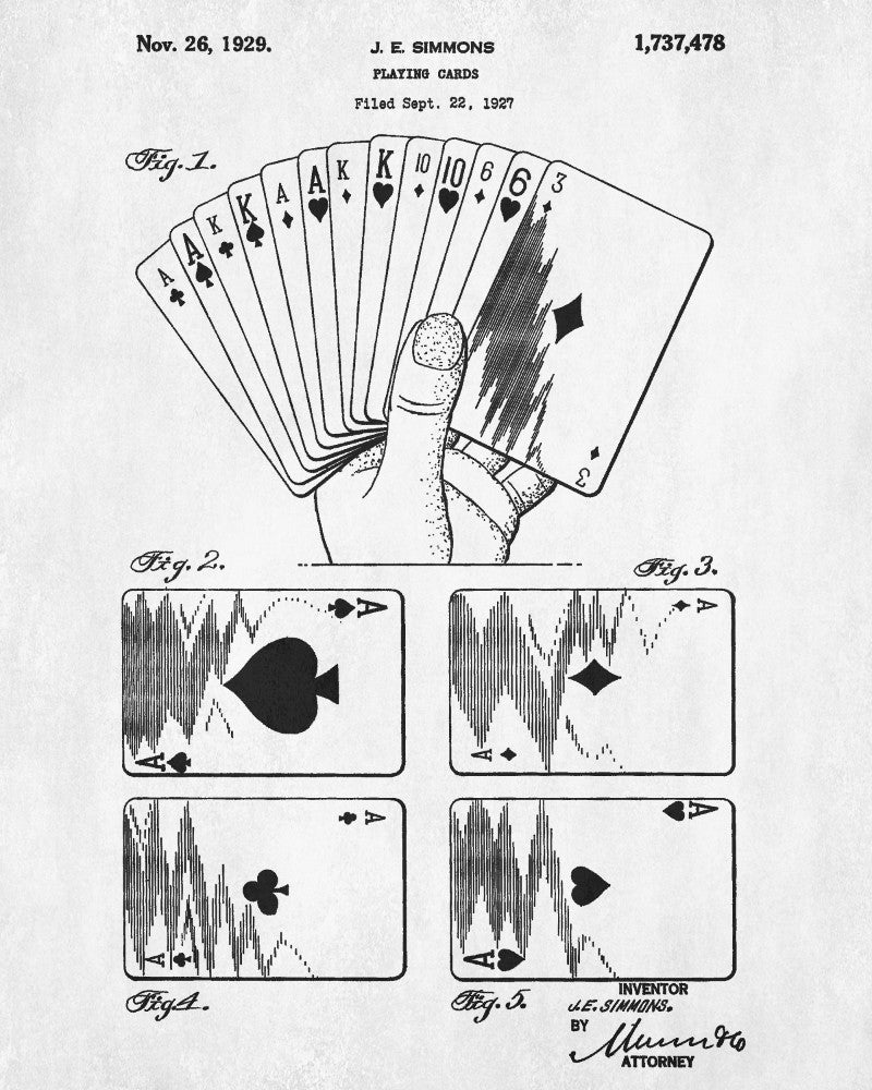 Playing Cards Patent Poster Casino Print Gambling Art
